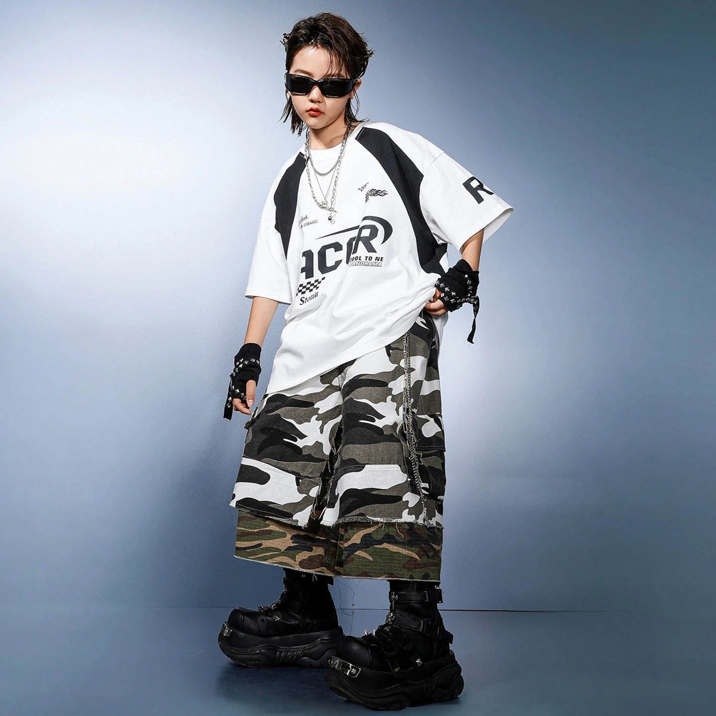 현대 힙합 소년 멋진 대비 티셔츠 카고 바지 소녀 스트리트 댄스 K-pop 의상 아동 streetwear 키즈 재즈 의류 세트