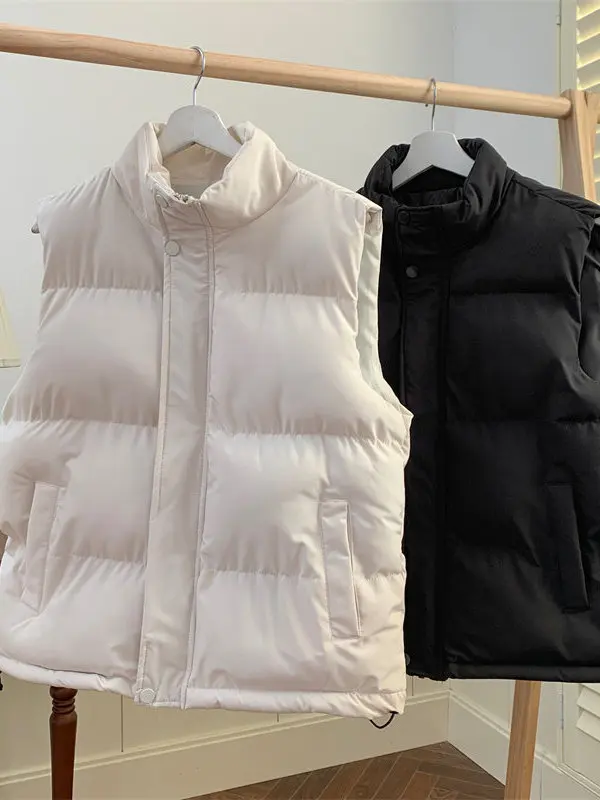 

Loose Fit Cotton Jaet Vest Men's Autumn Winter Faion Brand Svel Stand Collar Outerwear Zipper Closure Color