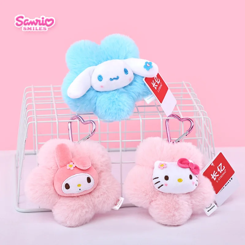 Echte Sanrio Hello Kitty Kuromi Melody Cinnamoroll gevulde knuffel bloem stijl hanger sleutelhanger anime sleutelhanger verjaardagscadeau