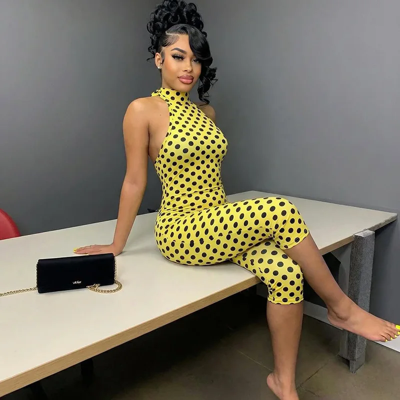 FAGADOER Combinaison moulante femme à imprimé pois colorés, dos nu, sans manches, style streetwear, collection 2026