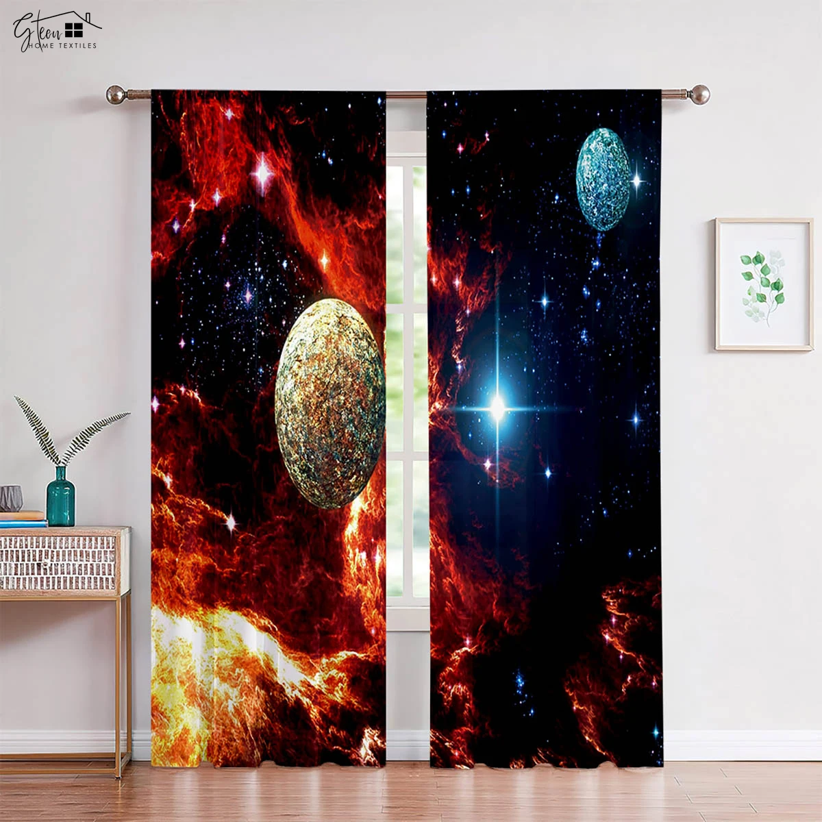 

Cosmic Starry Sky Curtains Milky Way Starry Sky Planet Meteor Fantasy Ins Bedroom Living Room Study Children's Curtains 2PCS