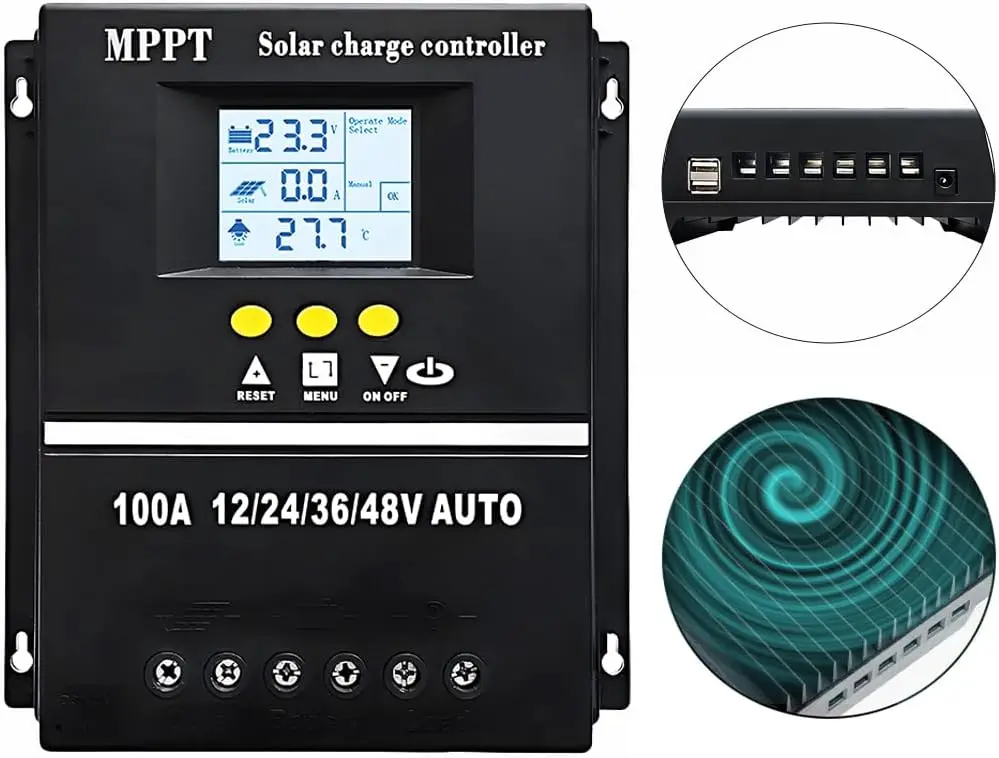Premium 100A MPPT Solar Charge Controller, 12V-48V wide voltage compatible regulator