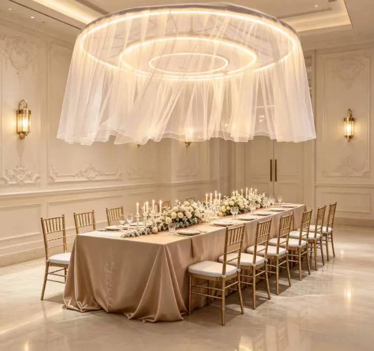 150 CM Wedding Stage Top Decorative Cloud Ceiling Circular Ring With Light Suspended Ceiling Props for Event Party Decoration