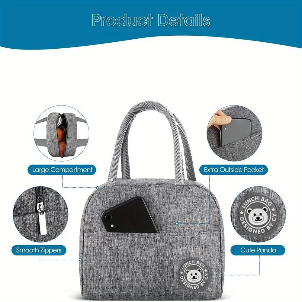 Customized Gray Insulated Lunch Bag Bento Bag Aluminum Foil Rose Gold Letter Pattern Insulated Lunch Box Camping Picnic Food Bag