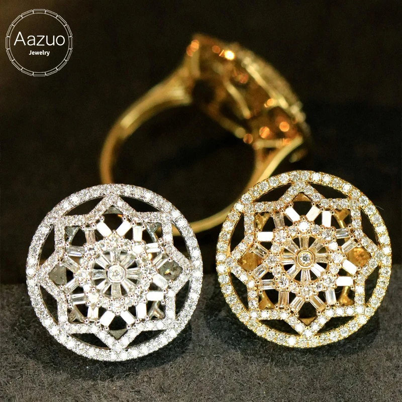 

Aazuo винтажные ювелирные изделия из желтого золота 18 карат с настоящим бриллиантом 0,85 карата, круглое кольцо, подарок для женщин, роскошное обручальное кольцо Halo anillos mujer Party