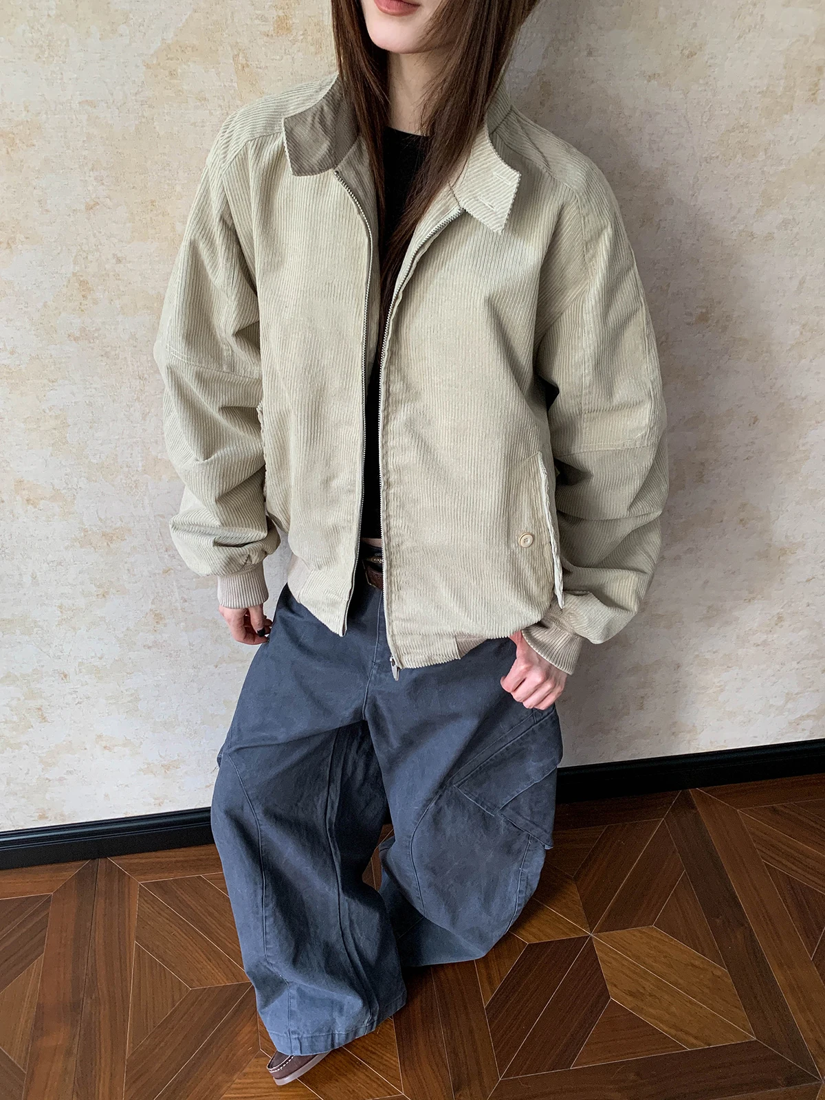 

Куртка-жакет в американском ретро-стиле из вельвета с высоким воротником, свободного кроя, на молнии, для мужчин и женщин, теплая, хлопковая, с длинными рукавами