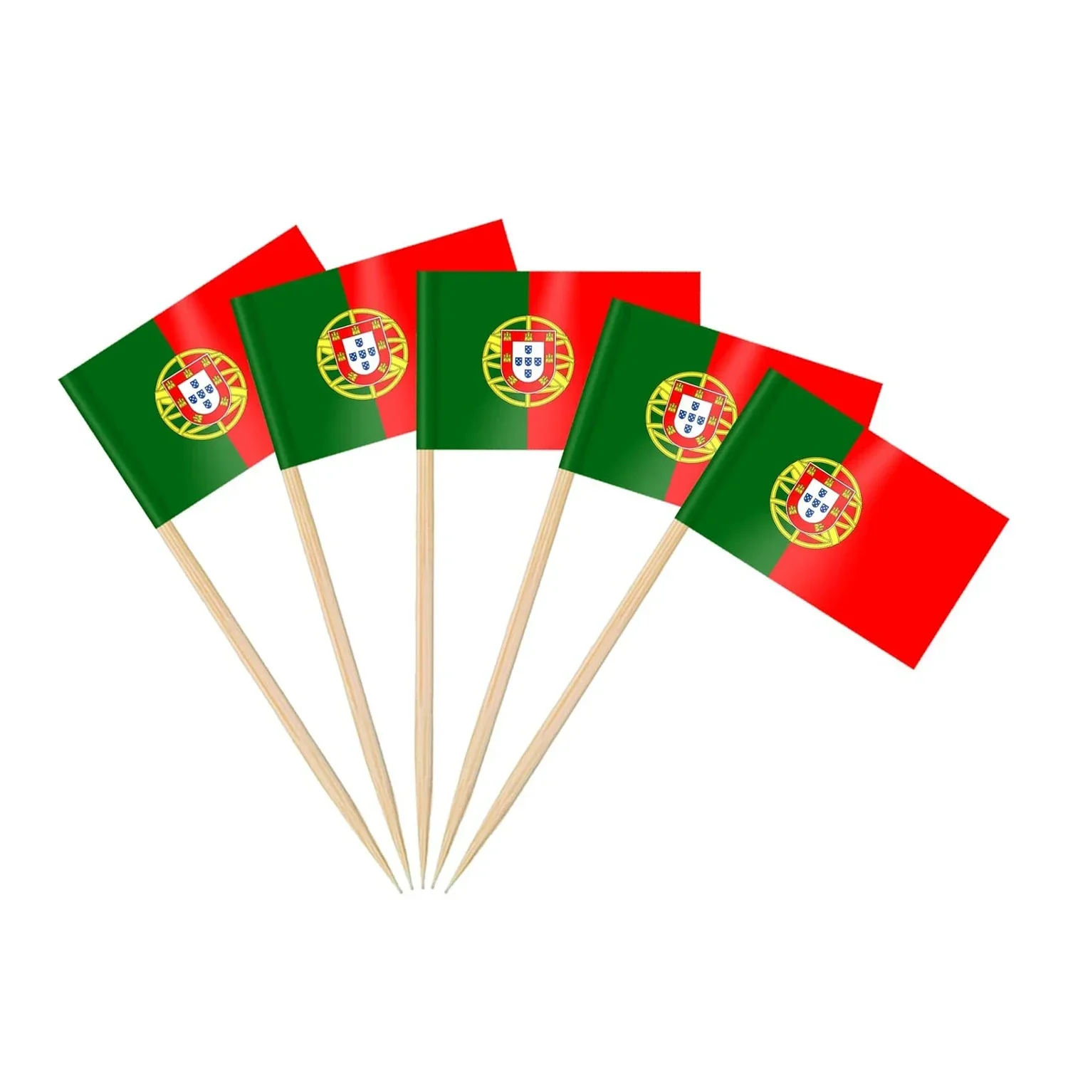 100 Uds. Bandera de Portugal, palillo de dientes pequeño portugués, decoración de bandera, Mini adornos para magdalenas, banderas de comida para cóctel, decoraciones para magdalenas