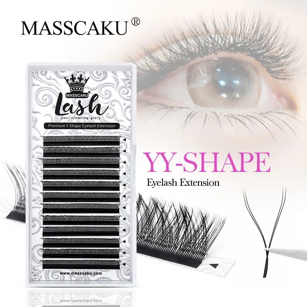 

MASSCAKU Professional Premium Eyelashes Mesh Natural Soft Faux Mink YY Lashes Split Tip Makeup Eyelash Extension Supplies