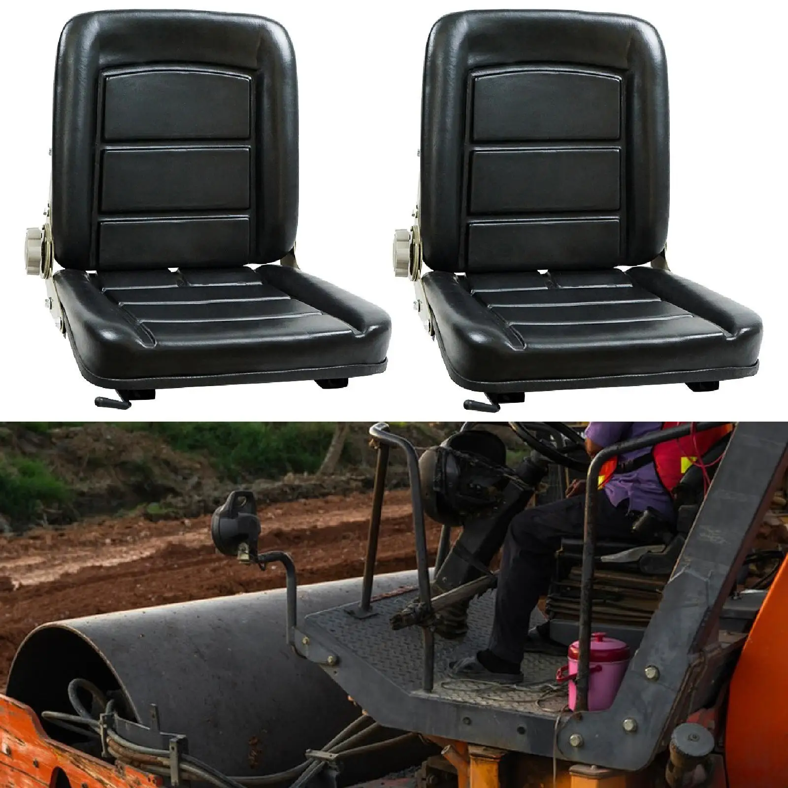 Universal Forklift Seat Adjustable PU Leather Comfortable Stable Replace for Riding Lawn Mower Loader Scrubber Bulldozer
