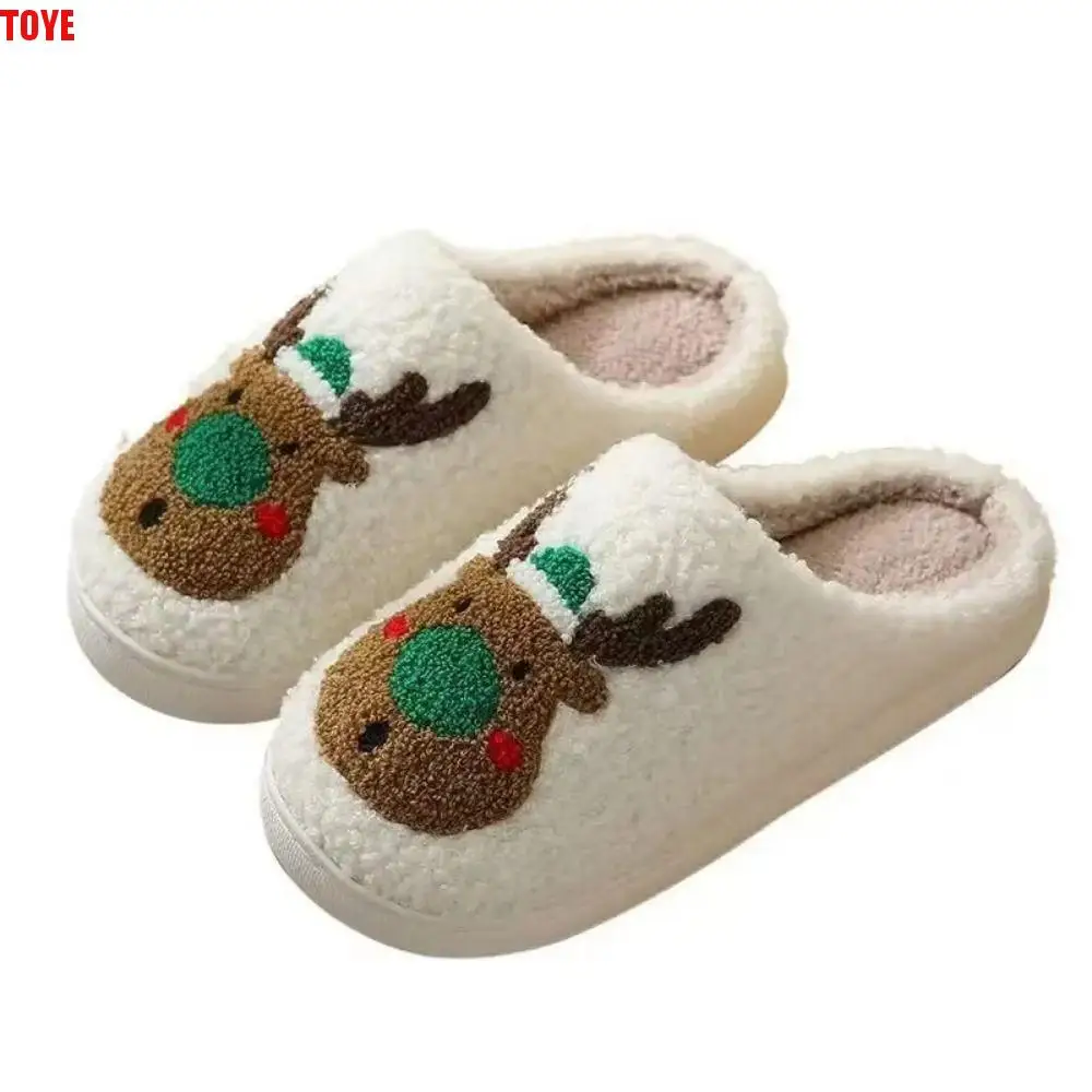 

Fashion Cute Christmas Slippers Lovely Soft Warm Plush Slides Durable Non-Slip Home Slippers Indoor