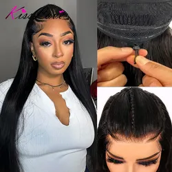 KissLove Straight Pre Braided Glueless Wig Human Hair Pull Go 13x6 Lace Frontal Wig with Elastic Drawstring 13x4 Lace Front Wigs