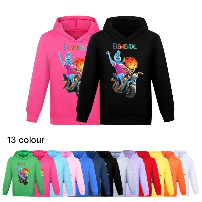 Kids Halloween Film Fire Elemental Crazy Element Citysuit Girls Wade Costume Boys Cosplay Water Elemental Sweater Hoodie Fall