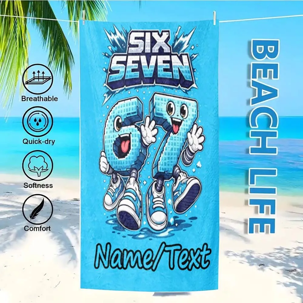 1pc  Personalized 67 Cartoon Number Beach Towel, Quick Dry Breathable Soft Custom Name Beach Towel for Summer Beach Vacation