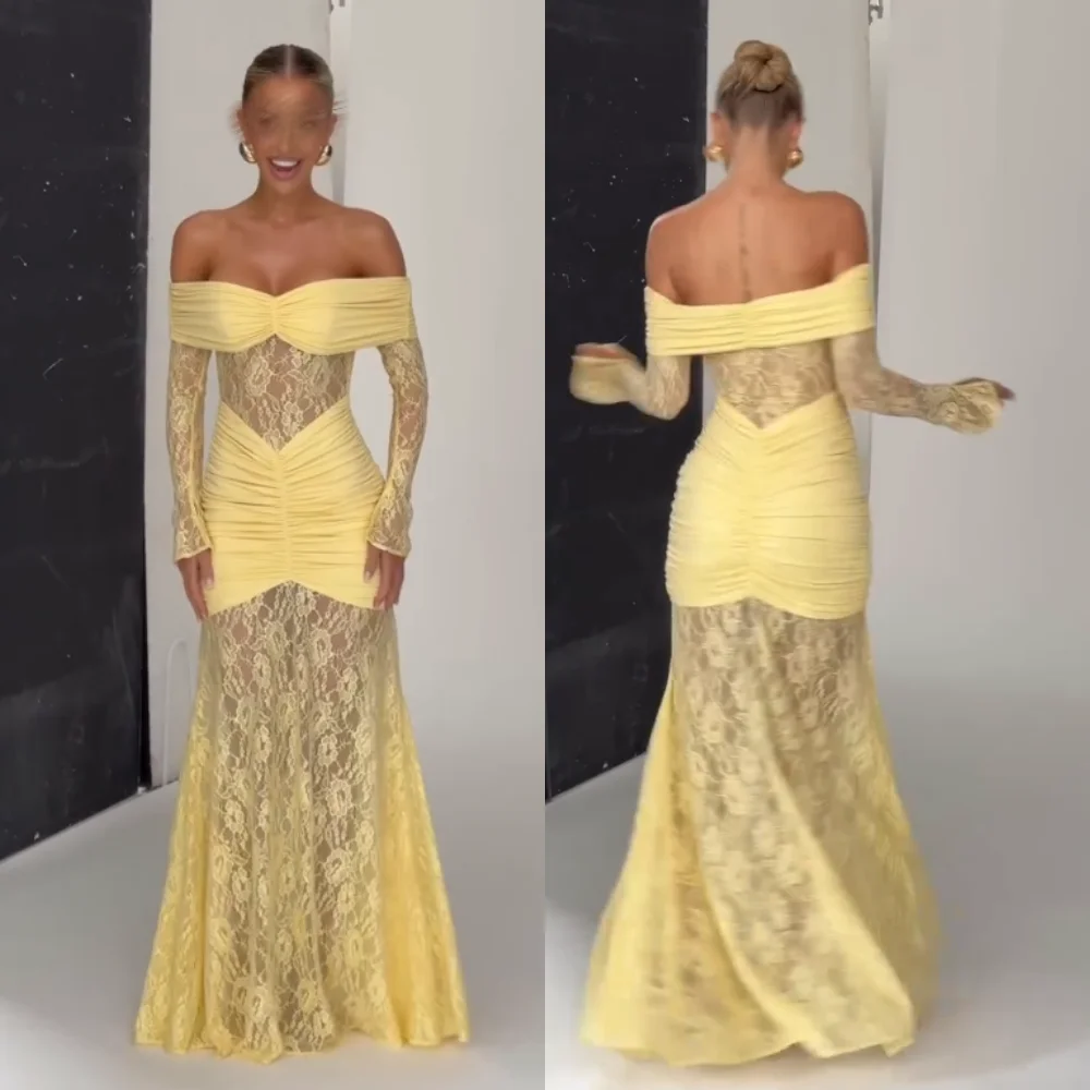 

Customized Lace Off-the-shoulder Mermaid Floor-length Bespoke Occasion Dresses Simple Elegant Cocktail Party Dresses Sexy