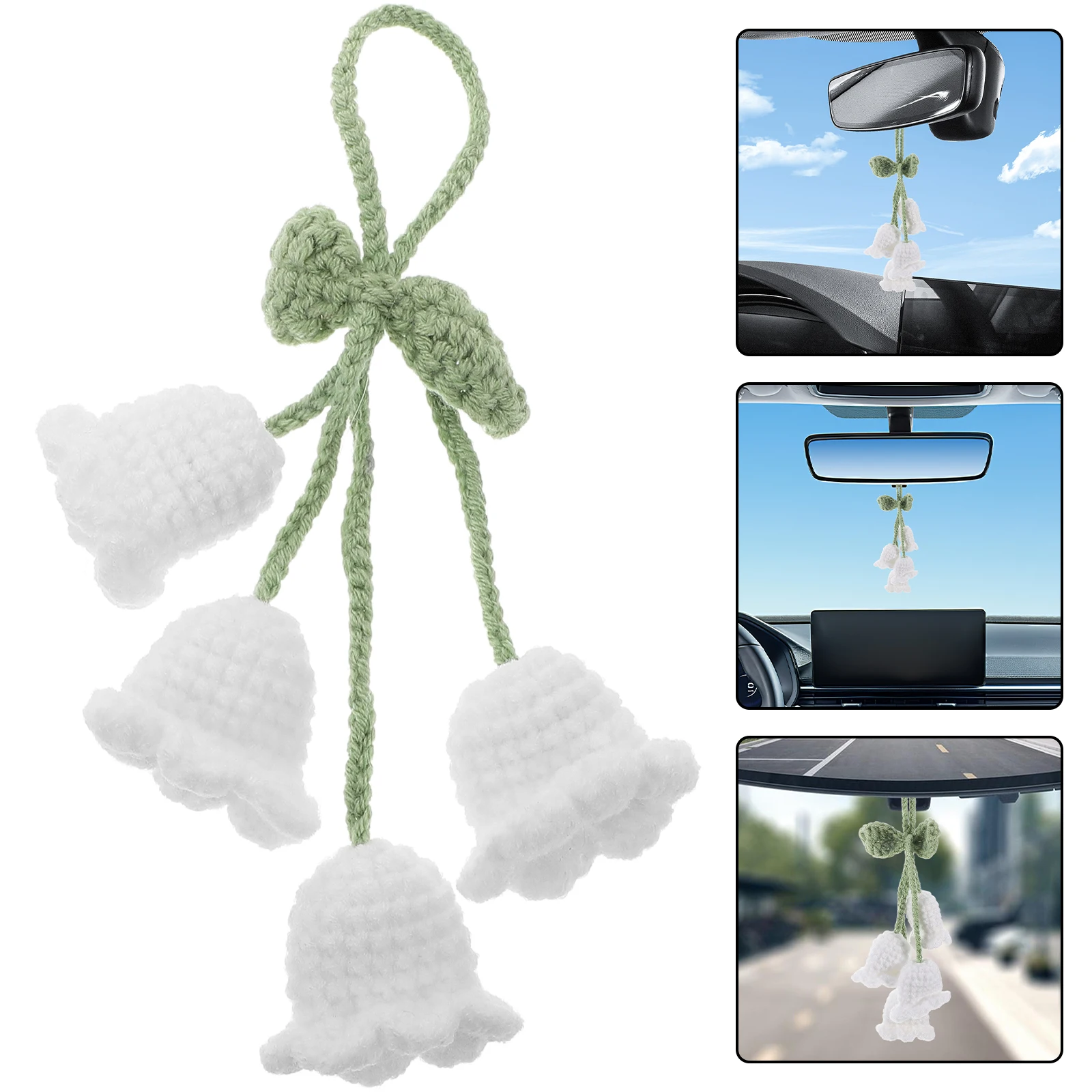 

Creative Crochet Mirror Hanging Accessories Handmade Knitted Lily Ornament Cute Decor For Women Teen White Woven Flower Keychain