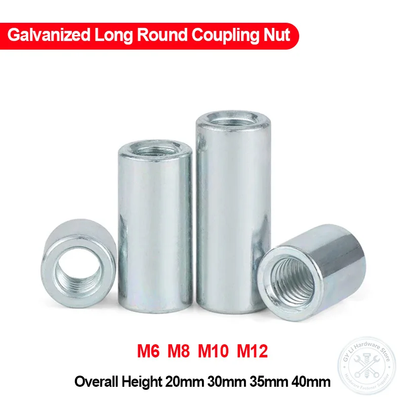 Carbon Steel Galvanized Cylindrical Long Connecting Nut M6 M8 M10 M12 Threaded Rod Joint Weld Sleeve Coupling Nut 20mm-40mm