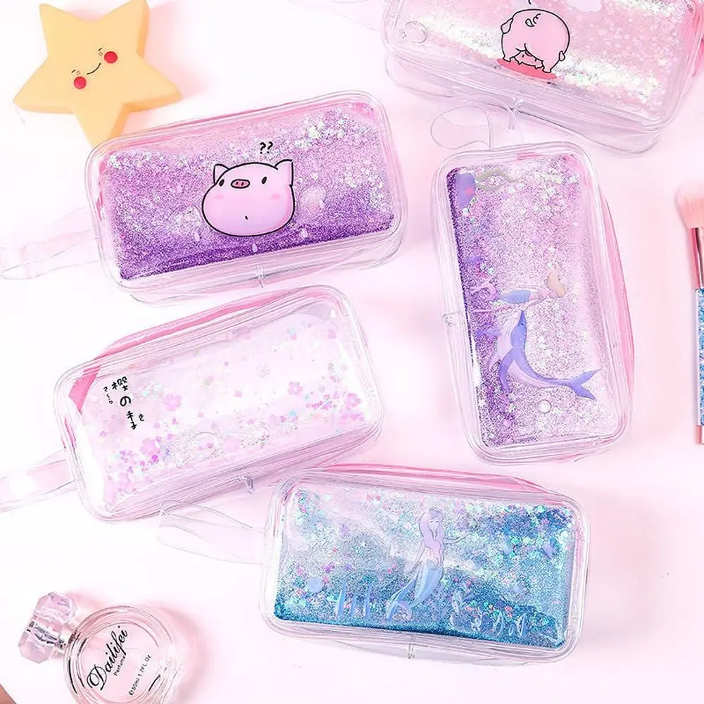 

Cute PVC Pencil Bag Large Capacity Cartoon Stationery Bag Sequin Pencil Case