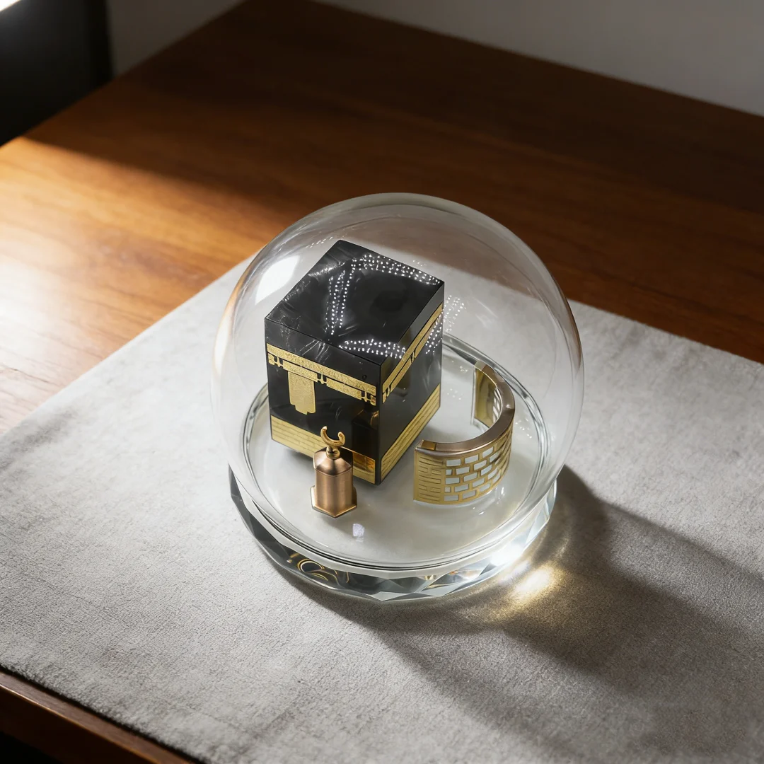 Crystal Three-Piece Set of Spherical Kaaba, Complete Decorations of Mecca and Medina