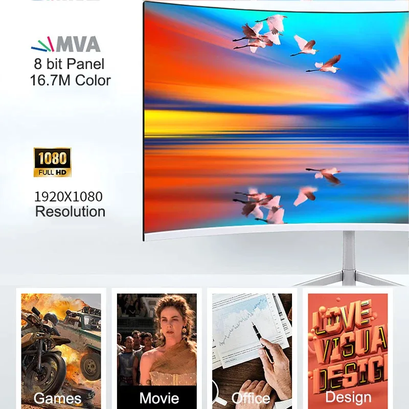 24 Inch Curved 75Hz Monitor Gaming VA FHD 1080P Computer Display 2800R HDMI/VGA DCR Eye Protect VESA 100*100 2ms Response