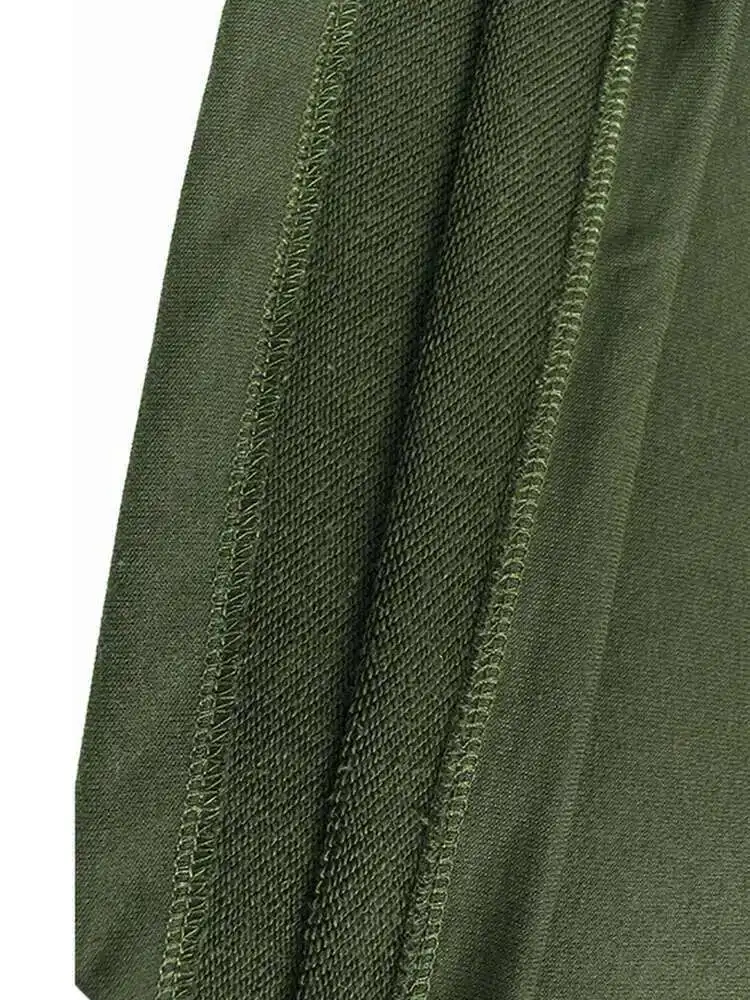Sweat-shirt à manches longues et col rond pour femme, vert armée, avec cordon de serrage épissé, grande taille, mode printemps automne