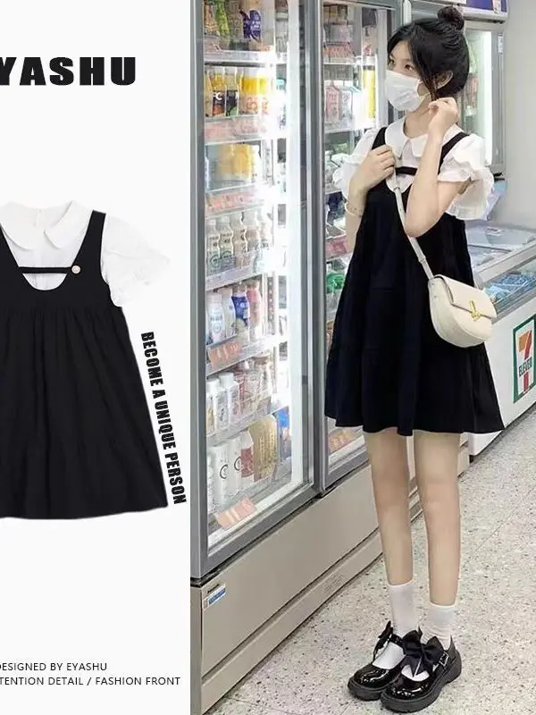 Materni Summer Dr Set Faionable Doll Collar Top And Skirt Ensemble Breathable Polyester ort Sve High Waist