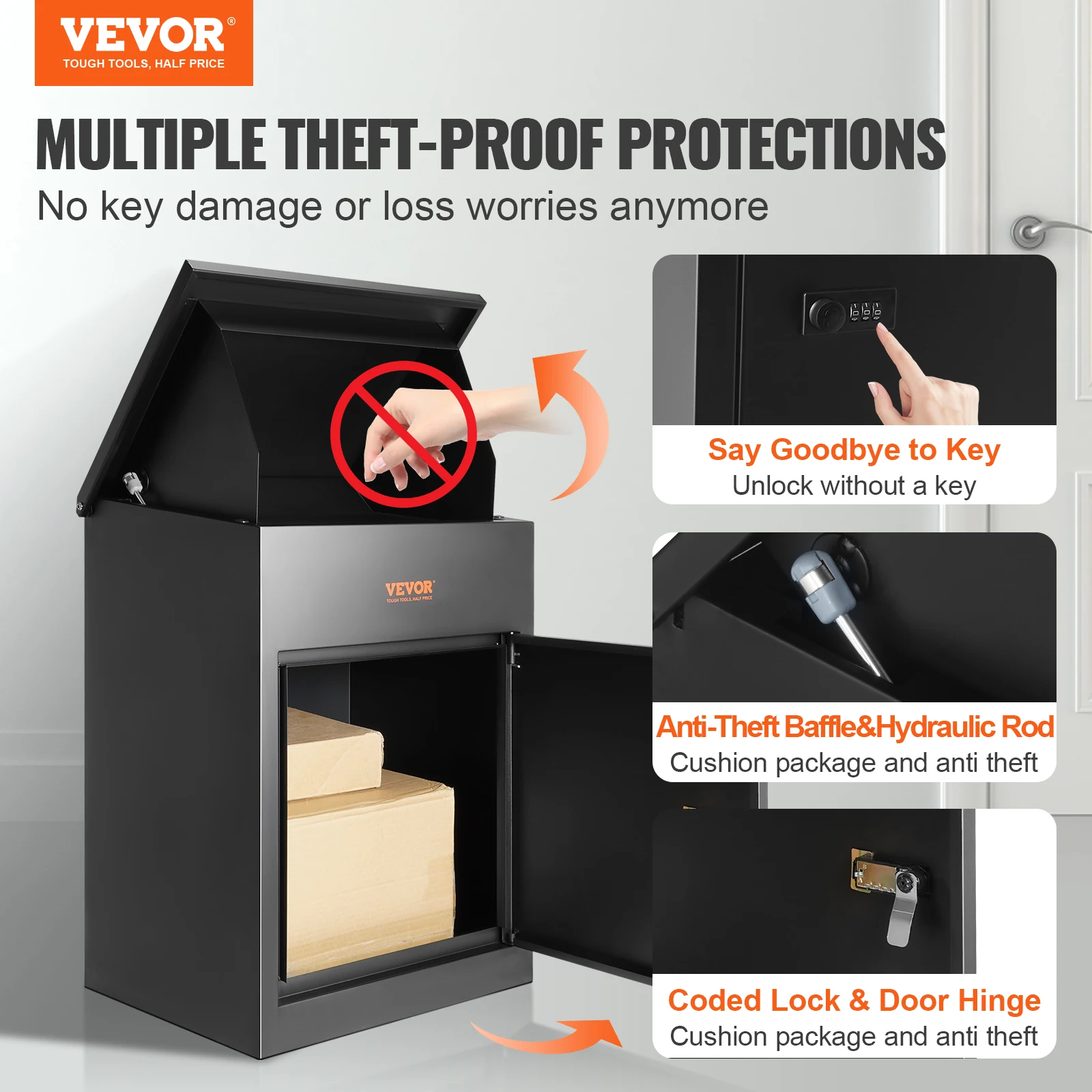 VEVOR Home Outside Mailboxes Wall Mounted Mailboxes Anti-Theft Package Delivery Boxes With Coded Lock IPX3 Waterproof Mailboxes