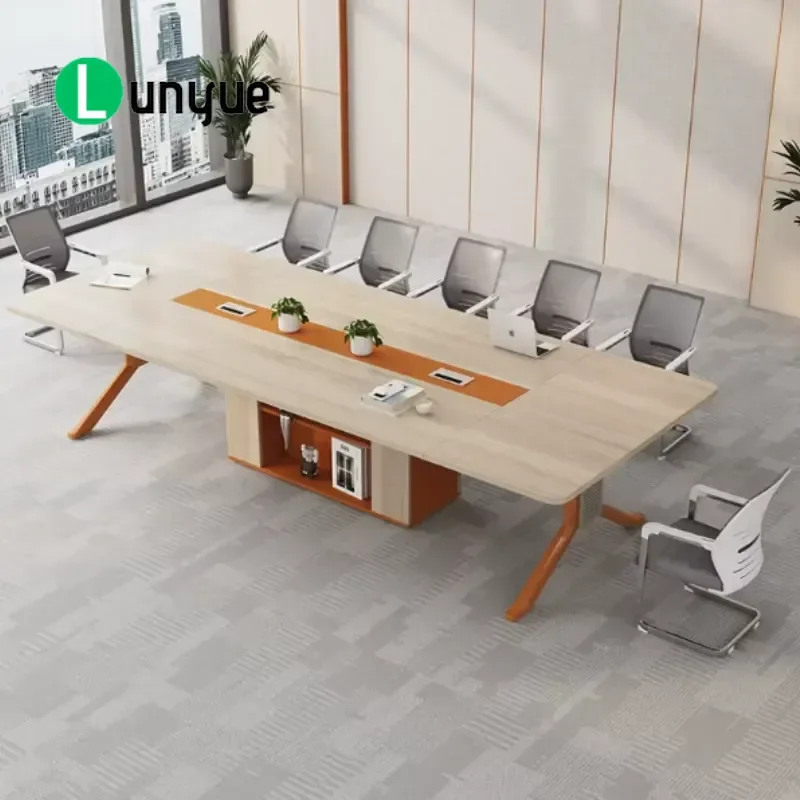 Modern Wooden Conference Table Panel Top 12 Seat Office Furniture Meeting Room Large Capacity Durable Business Desk