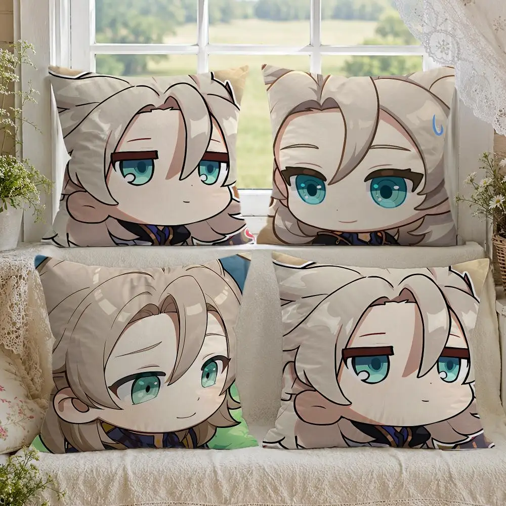 Albedo Cute Genshin Game Cushion Cover 1/4PCS Linen Sofa Couch Bedroom Living Room Home Office Decor Pillow Case