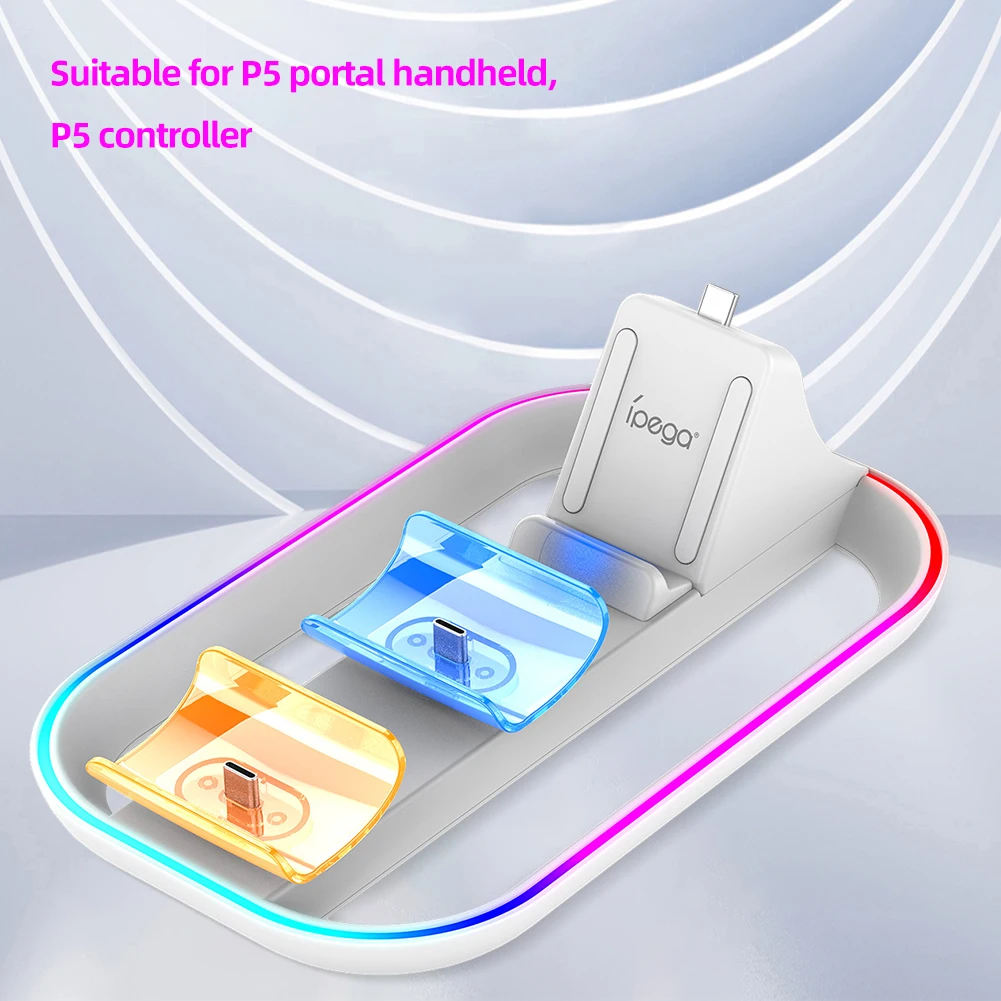 Charging Dock Station for Portal Handheld Console with 2 Charging Ports for Controller Charging Dock with RGB Light