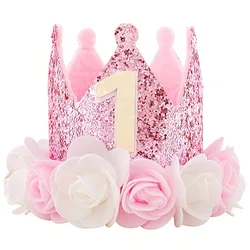 Baby One 1 anno corona di compleanno fai da te accessori fatti a mano 1st Happy Birthday Party fascia per capelli cappello Baby Shower Party Supplies