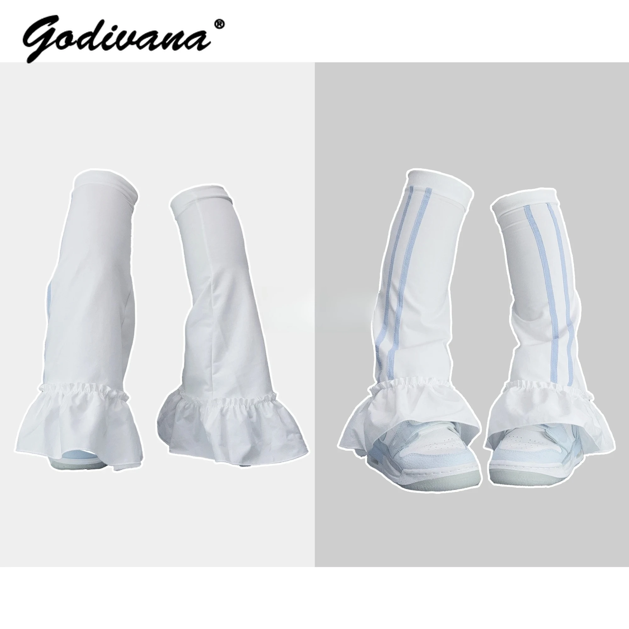 

Japanese New Subculture Color Matching Ruffle Leaf Edge Black and White Leg Warmer Goth Women's Thigh High Socks Leg Cover