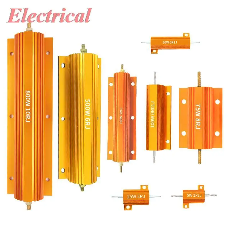 1pc Aluminum Housed Resistor Gold Tone ± 5% (J) Resistance Tolerance 10W 25W 30W 50W 75W 100W 150W 200W 300W 500W Power Rating