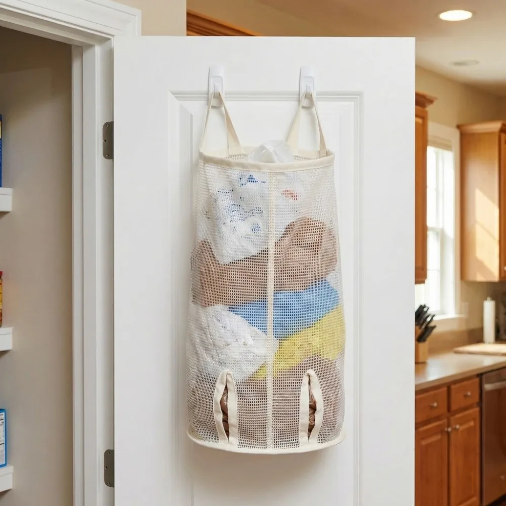 Space Saving Hanging Storage Bag Large Capacity Mesh Pocket Closet Organizer Multifunctional Wall Mounted Sock Storage Bag