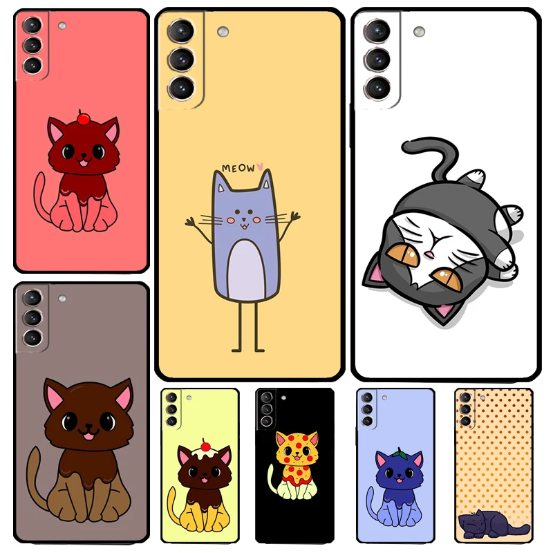 Cute Kawaii Blueberry Cat Case For Samsung Galaxy S23 FE S22 Ultra S20 S21 FE S8 S9 S10 Plus Note 10 20 Ultra Cover