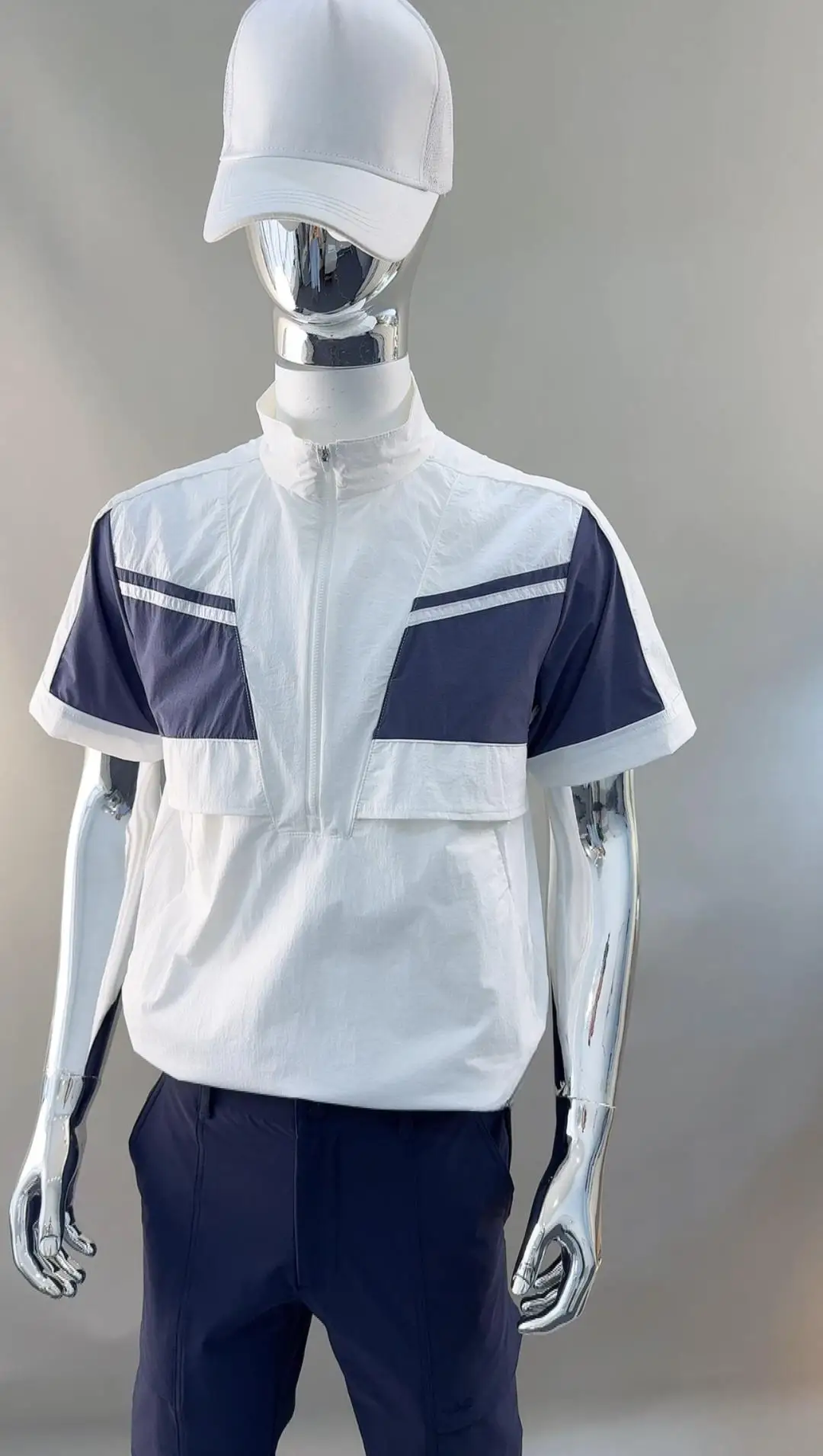 2026 Summer Ladies Golf Sports Jacket Contrast Splicing Half Zip Short Sleeve Thin Ice Touch Quick Dry Breathable Top