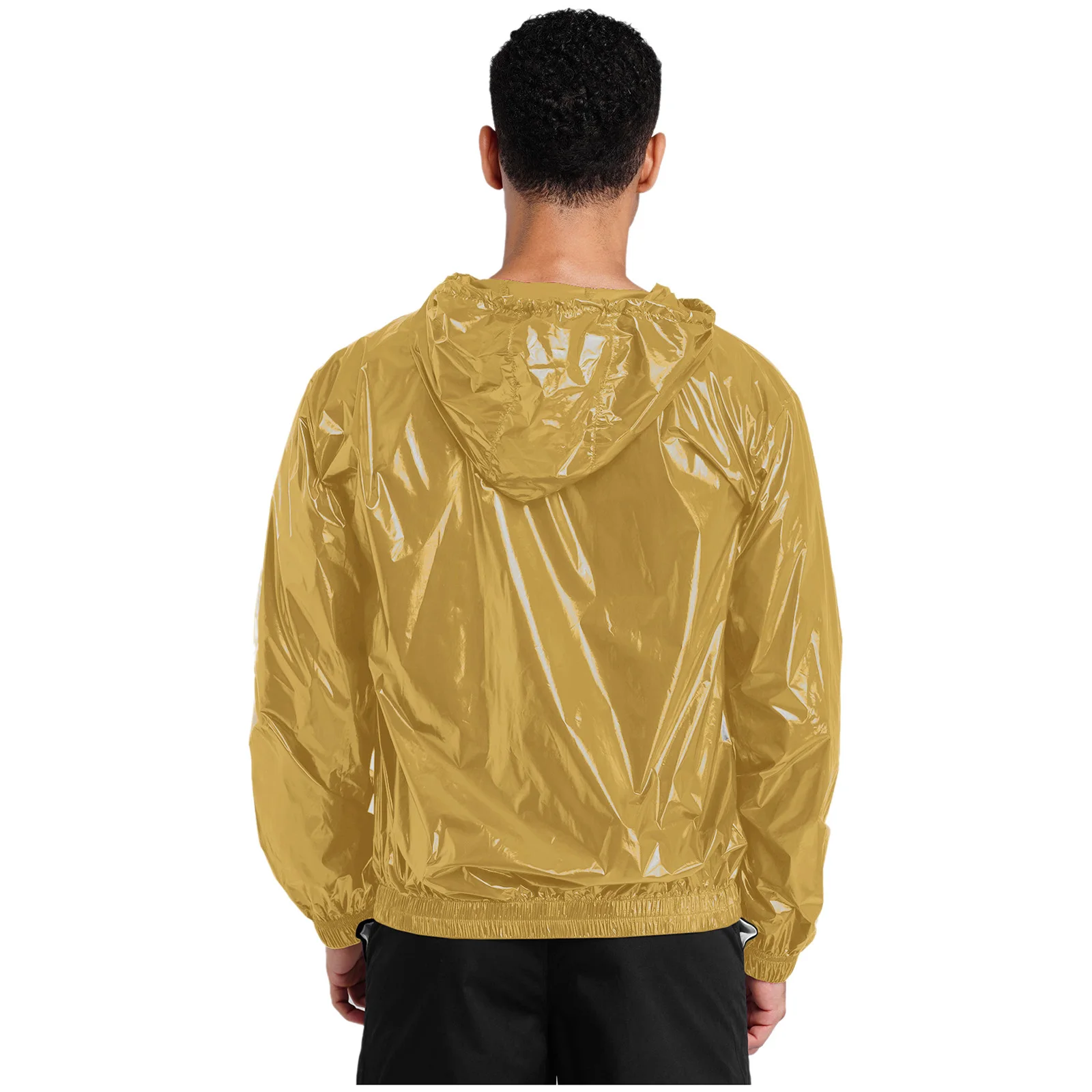 Mens Waterproof Hooded Jacket Tops Long Sleeve Front Zip-up Drawstring Hood Outerwear Windbreaker Fishing Biking Raincoat view 2