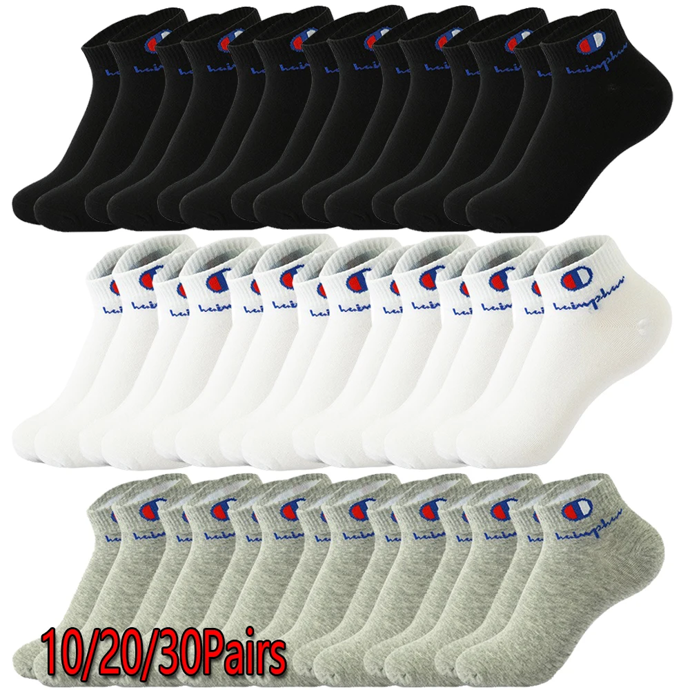 

10/20/30 Pairs Socks Men Ankle Cotton Socks Brand Classic Fashion Black White Socks Breathable Mesh Athletic Short Socks Summer