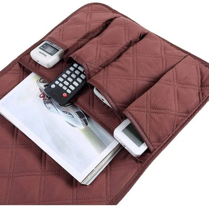 Sofa Armrest Organizer with 5 Pockets Couch Armchair Hanging Storage Bag Non-Slip Remote Control Holder For TV Remote Control