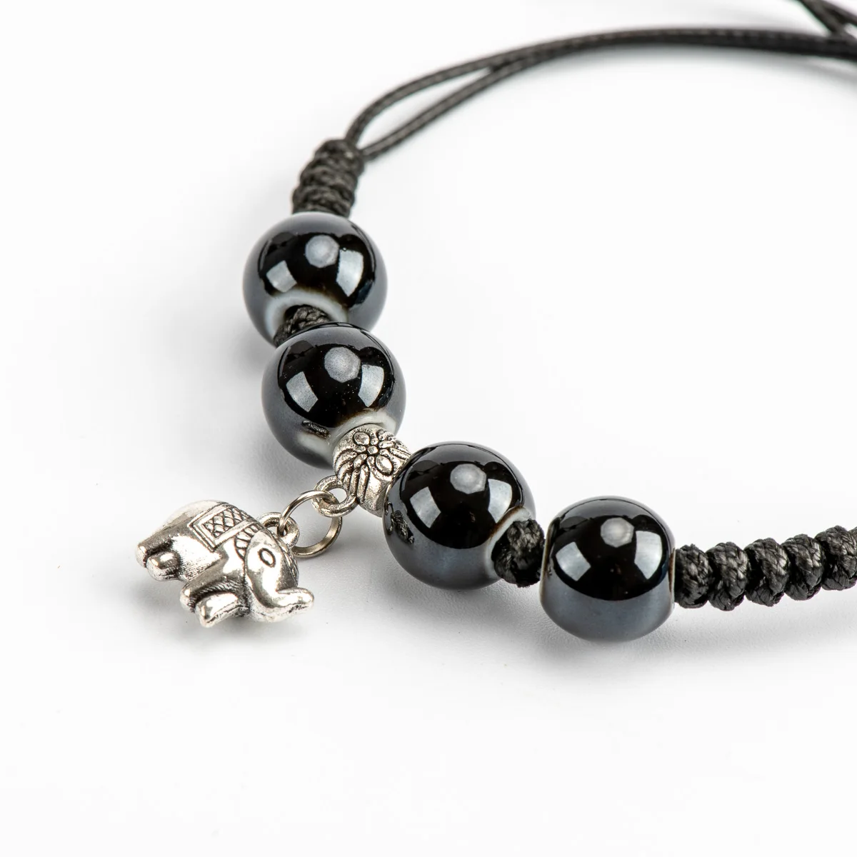 Ceramic Beads Hand-made Bracelets for women Elephant Pendant Ajustable Black bead bracelet #HY518
