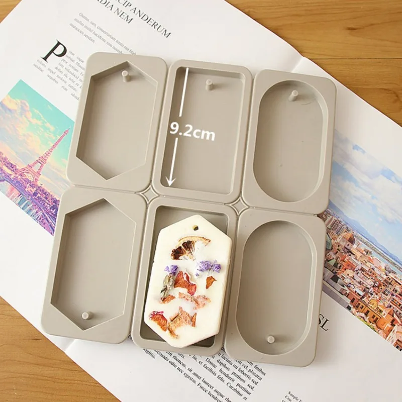 DIY Silicone Soap Mold Easy Demold Scented Wax Label Gypsum Hanging Solid Bottom Plate Hexagonal Epoxy Soap Handmade Craft Mold