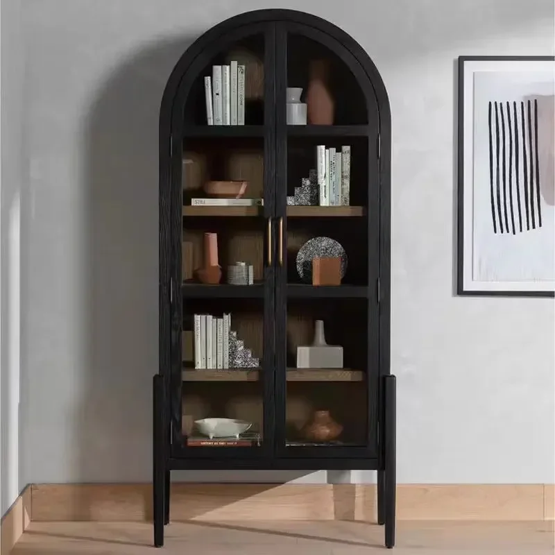 

LJYAmerican French Nordic Arched Door Home Living Room Glass Bookcase Display Storage CabinetLX