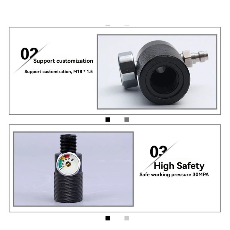 AB42-High Pressure Gas Bottle Valve Adapter Inflatable Adapter Pressure Gauge Inflatable Adapter Double-Hole Pressure Valve