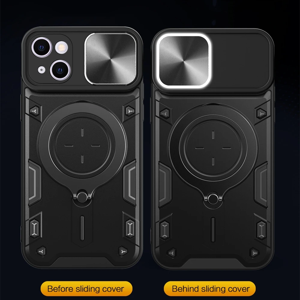 

Shockproof Case For Apple iPhone 11 12 13 14 15 16 17 Pro Xs Max 16e XR 7 8 Plus Air SE 2020 2022 Slide Window Magnet Case Cover