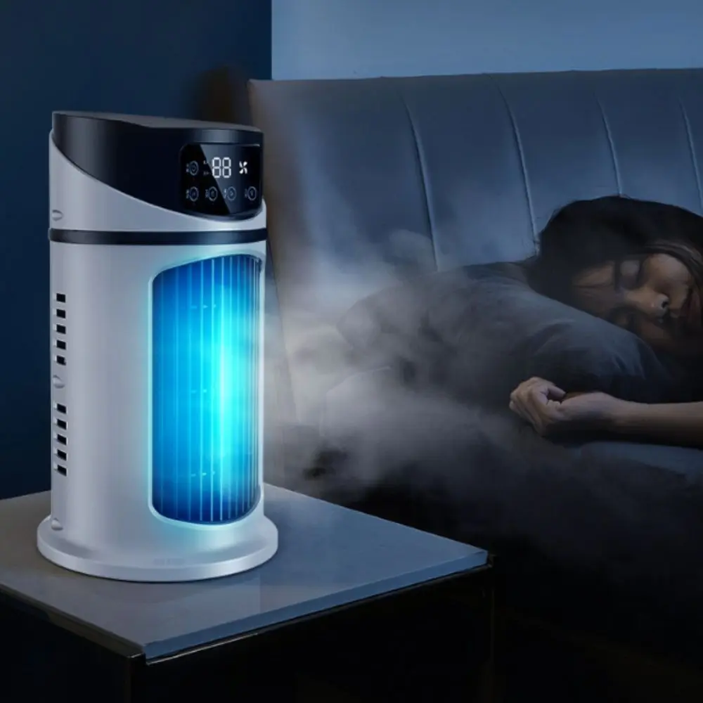 Compact Design Air Cooler Fan Dual Fan Heads Low-Noise Operation Desktop Cooling Fan Water Mist Atomization for 5V/2A