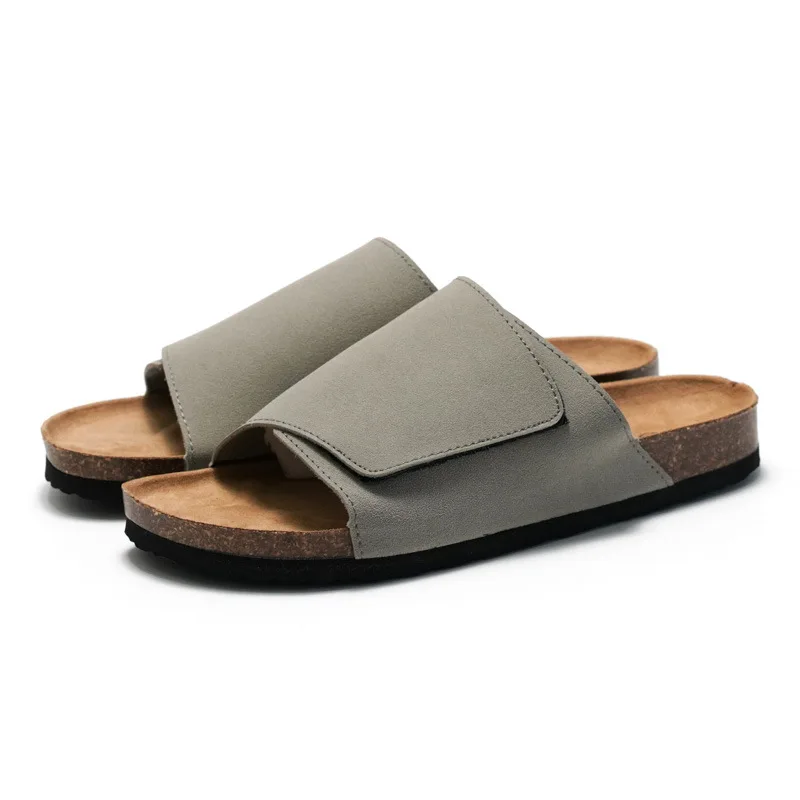New Arrived Summer Men Cork Slipper Casual Beach Non-slip Outside Nubuck Leather Slip on Slides Shoe Men Shoes view 3