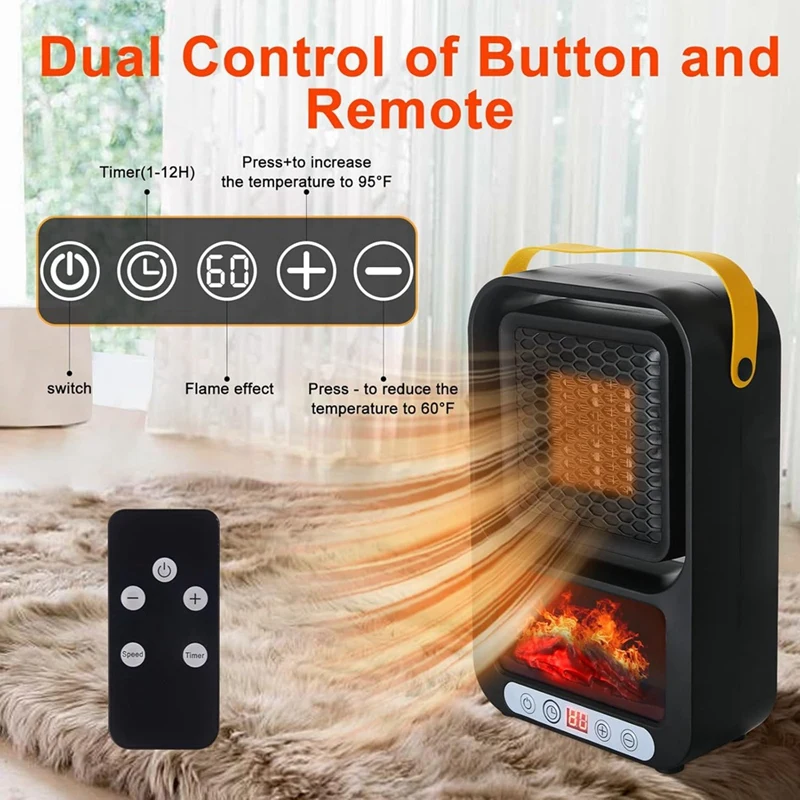 Small Space Heater For Indoor Use Portable Electric Fireplace Heater Realistic 3D Flame Mini Room Smart Heater