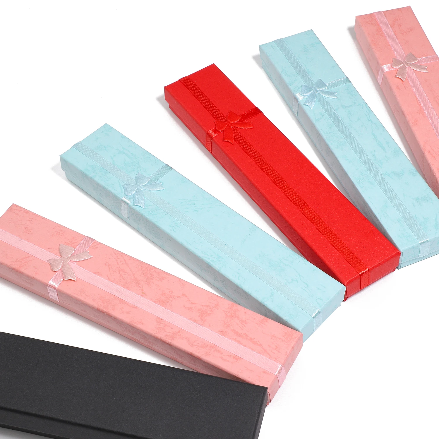 12Pcs 21cm Colorful Elegant Jewelry Box Bowknot Long Necklace Storage Box Pendant Display Case Jewelry Gift Organizer Box