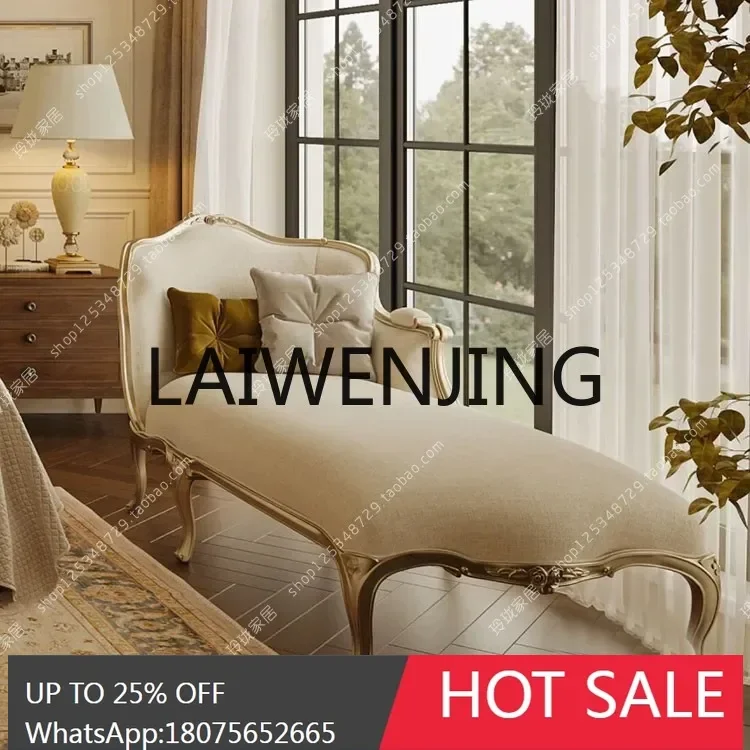 

Light Luxury French Solid Wood Champagne Chaise Longue European Simple Living Room Bedroom Beauty Bed Single Sofa