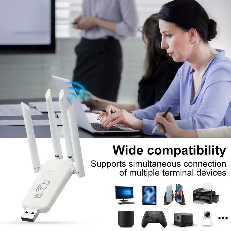 

Wifi Signal Intensifier Amplifier 2.4ghz Wireless Expander 4 Antenna Usb 300Mbps Data Transmission Rate Is Ideal For Home Office