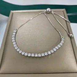 Moissanite Bracelet 18K White Gold Plated Sterling Silver D VVS1 Round Cut Lab Diamond Adjustable Chain for Women